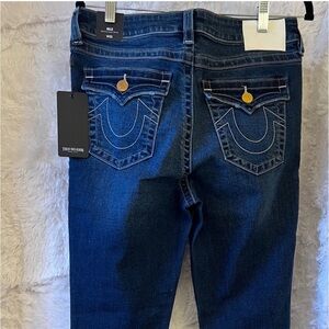NWT Beautiful Super Skinny True Religion Flap pocket jeans. Dark denim